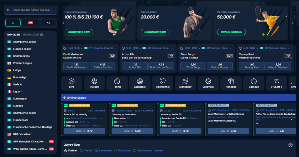 Playzilla Sportwetten mit Live-Quoten, Sportarten und internationalen Wettbewerben