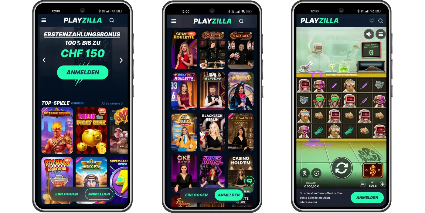 Mobile Version des PlayZilla Casinos